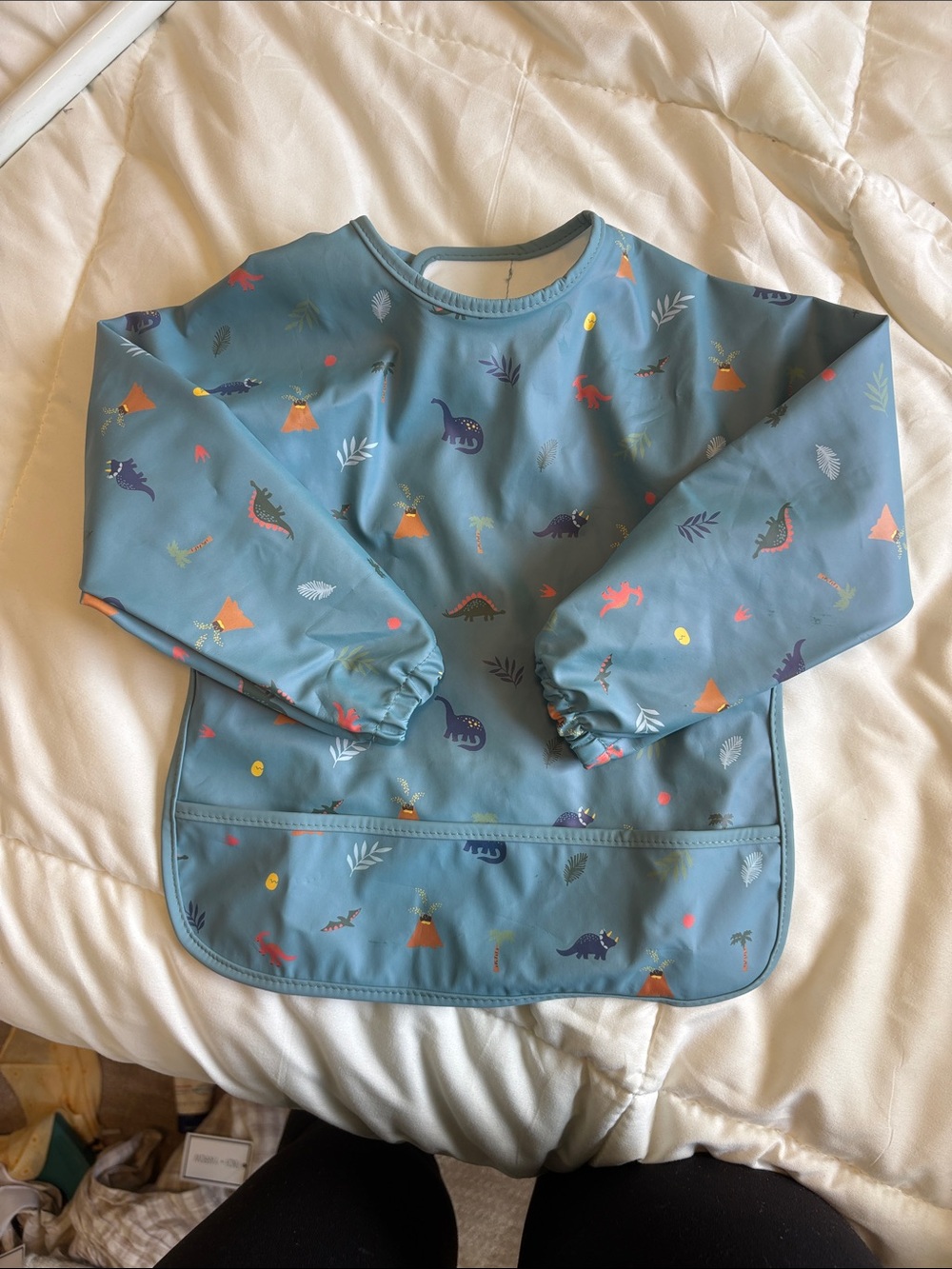 cloud island Teal Dino Print Long Sleeve Bib